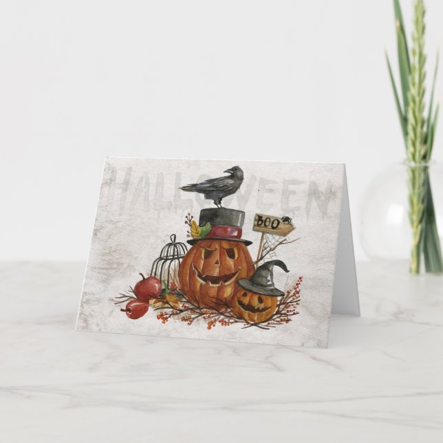 Watercolor Jack-O-Lanterns Card (Front)