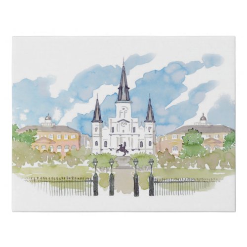 Watercolor Jackson Square Illustration Faux Canvas Print