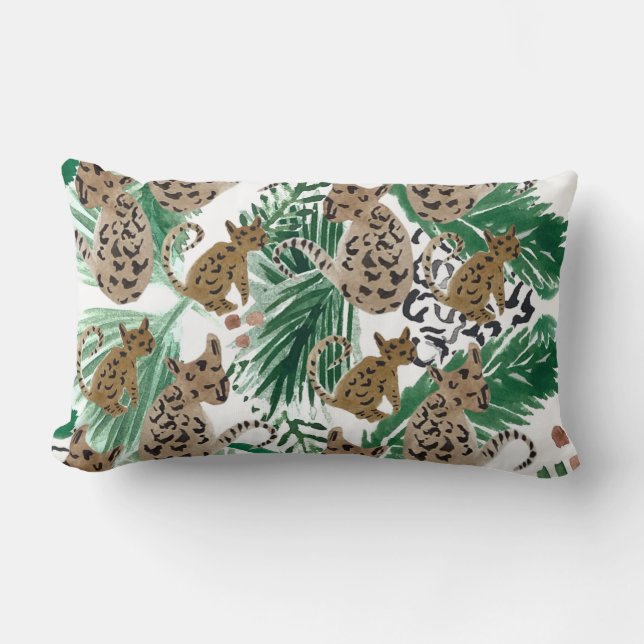 Watercolor Jaguar Illustration Animal Print Lumbar Pillow (Front)