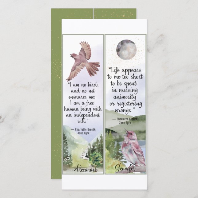 Watercolor Jane Eyre Book Quotes Birds Bookmark Card (Front/Back)