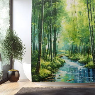 Watercolor Japanese Bamboo Forest Shower Curtain