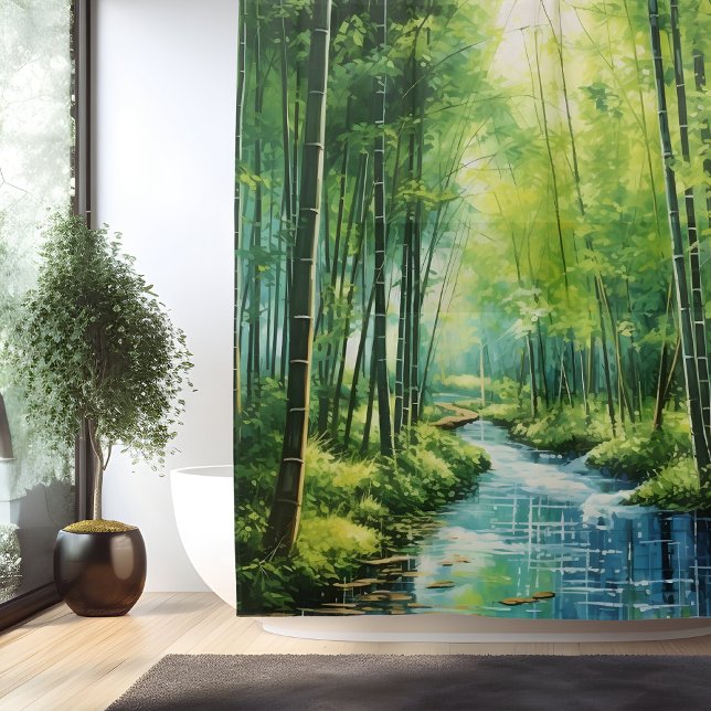 Watercolor Japanese Bamboo Forest Shower Curtain (Creator Uploaded)