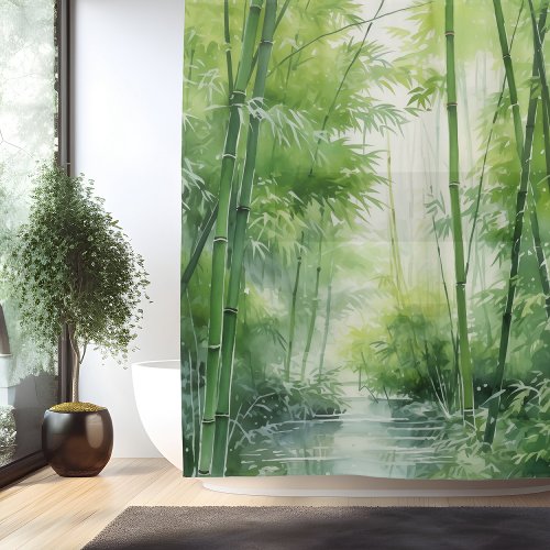 Watercolor Japanese Bamboo Forest Shower Curtain