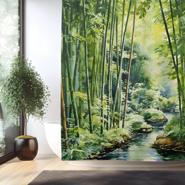 Watercolor Japanese Bamboo Forest Shower Curtain (Creator Uploaded)
