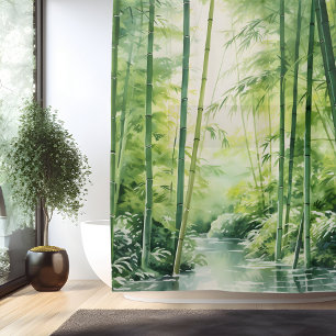 Watercolor Japanese Bamboo Forest Shower Curtain