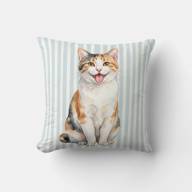Watercolor Japanese Bobtail Cat Pillow Cover (Front)