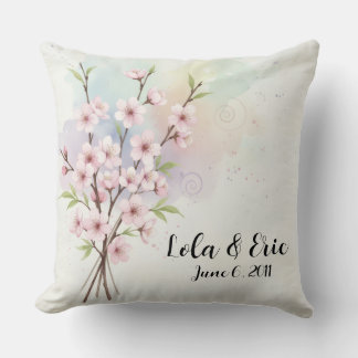 Watercolor Japanese Cherry Blossom Throw Pillow