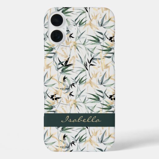 Watercolor Japanese Green Gold Bamboo Pattern
