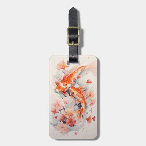Watercolor Japanese Koi And Floral Luggage Tag