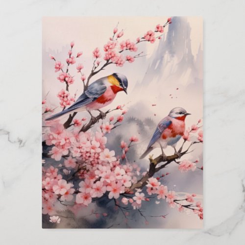 Watercolor Japanese Landscape Backgroun Foil Holiday Postcard