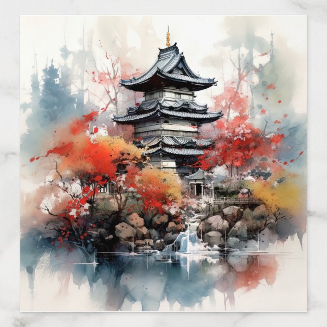 Watercolor Japanese Landscape Background Envelope Liner (Design)