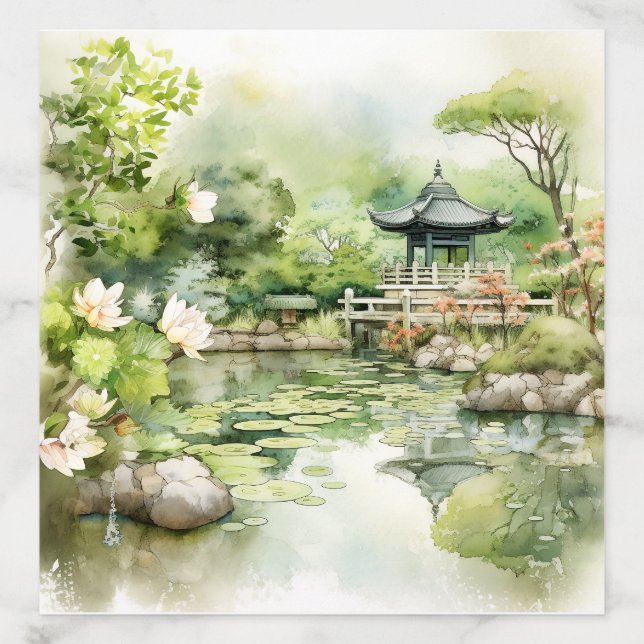 Watercolor Japanese Landscape Background Envelope Liner (Design)