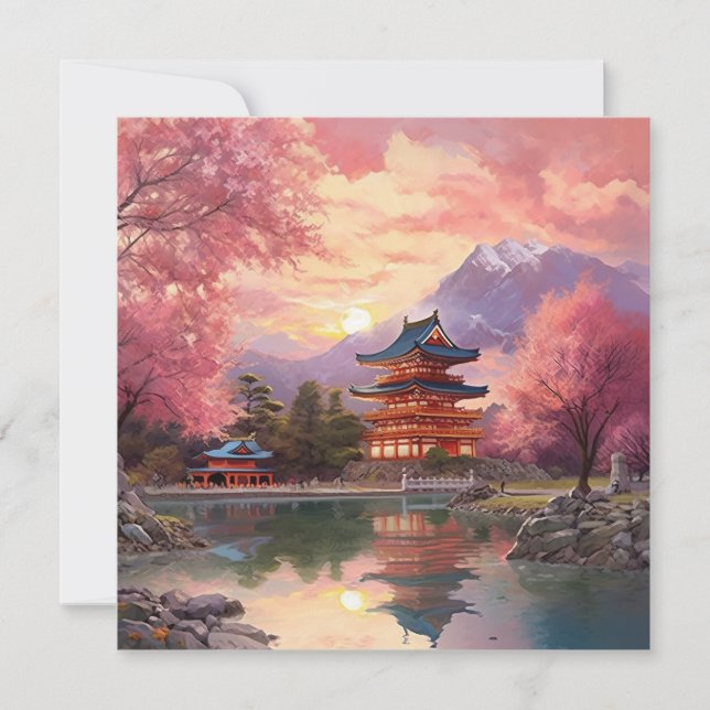 Watercolor Japanese Landscape Background Note Card (Front)
