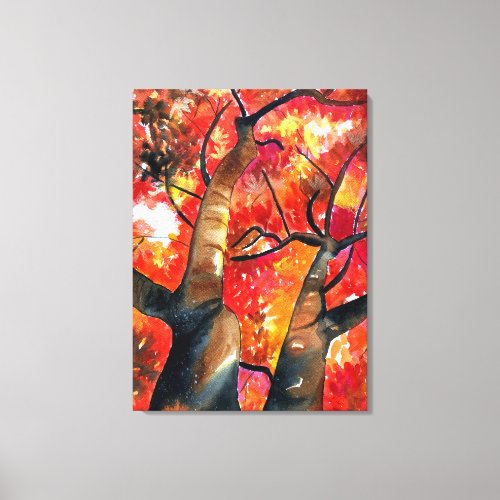 Watercolor Japanese maple tree art Canvas Print