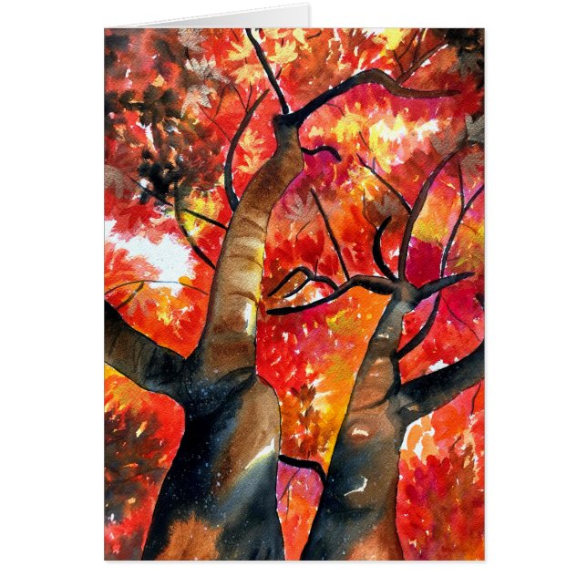 Watercolor Japanese maple tree art Cards (Front)