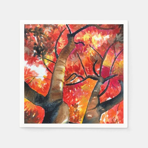 Watercolor Japanese maple tree art Napkins