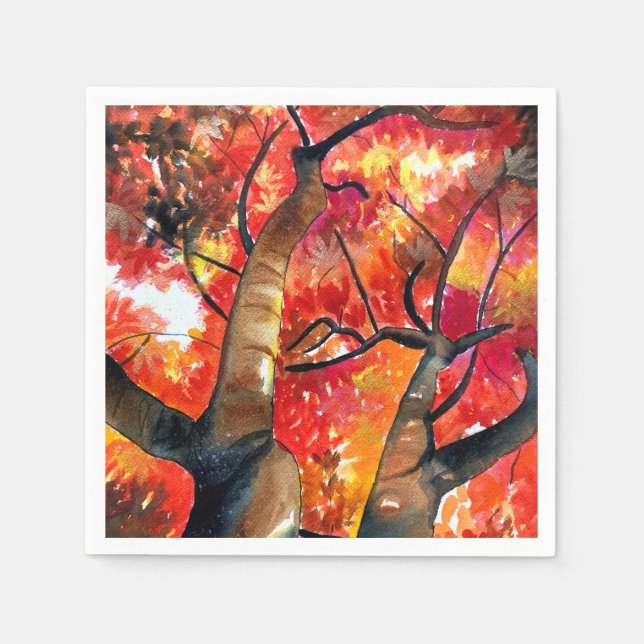 Watercolor Japanese maple tree art Napkins (Front)