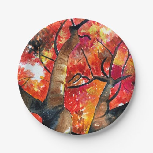 Watercolor Japanese maple tree art Paper Plates