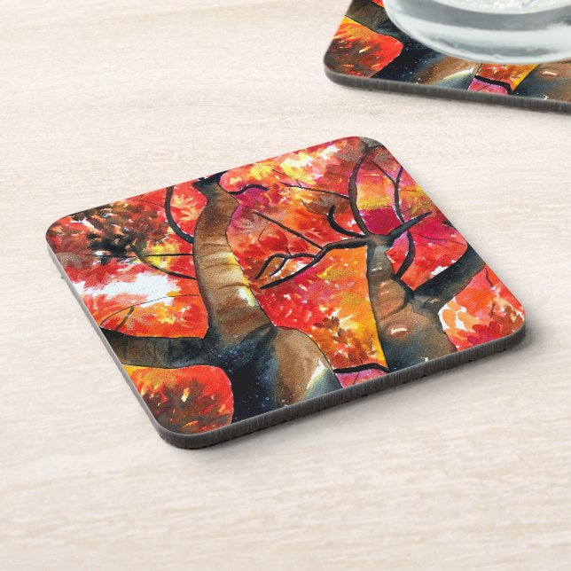Watercolor Japanese maple tree Beverage Coaster (Left Side)