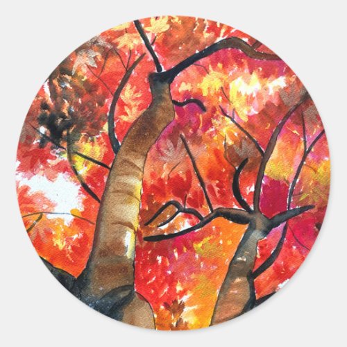 Watercolor Japanese maple tree Classic Round Sticker
