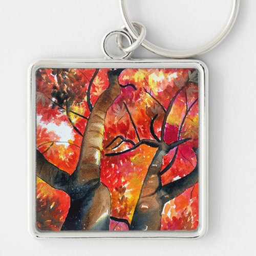 Watercolor Japanese maple tree Keychain