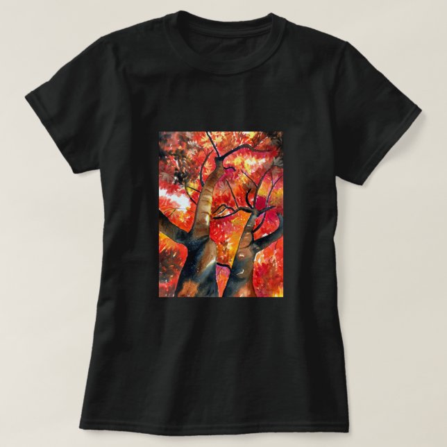 Watercolor Japanese maple tree T-Shirt (Design Front)