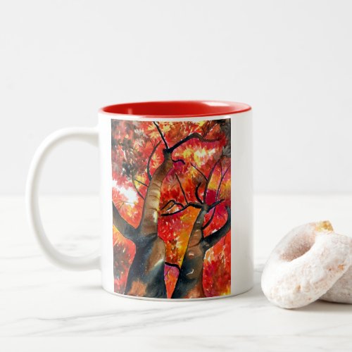 Watercolor Japanese maple tree Two_Tone Coffee Mug