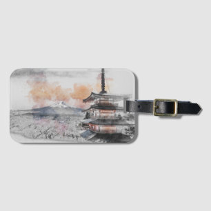 Watercolor Japanese Pagoda & Fuji Luggage Tag