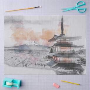 Watercolor Japanese Pagoda & Fuji Tissue Paper