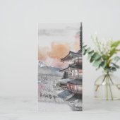 Watercolor Japanese Pagoda & Mt. Fuji (Standing Front)