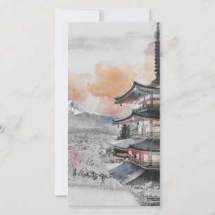 Watercolor Japanese Pagoda & Mt. Fuji