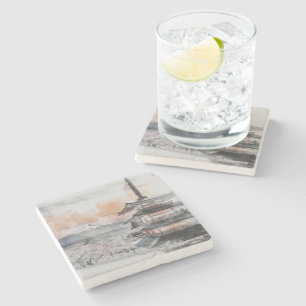 Watercolor Japanese Pagoda & Mt. Fuji Stone Coaster
