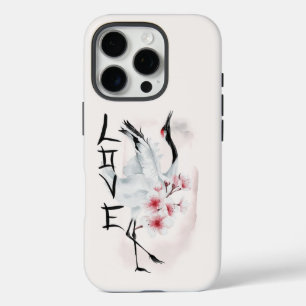 Watercolor Japanese Sakura Blossom Love Crane iPhone 16 Pro Case