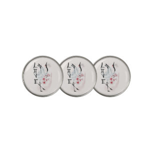 Watercolor Japanese Sakura Blossom Love Crane Golf Ball Marker
