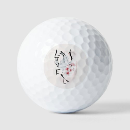 Watercolor Japanese Sakura Blossom Love Crane Golf Balls