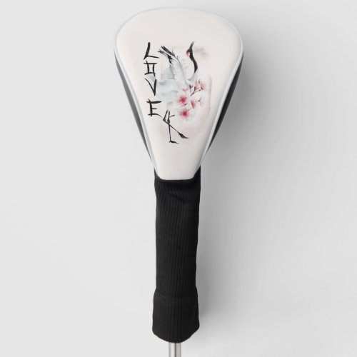 Watercolor Japanese Sakura Blossom Love Crane Golf Head Cover