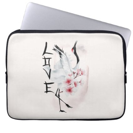 Watercolor Japanese Sakura Blossom Love Crane 