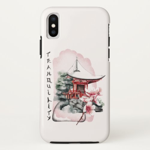 Watercolor Japanese Temple Sakura Blossom iPhone X Case