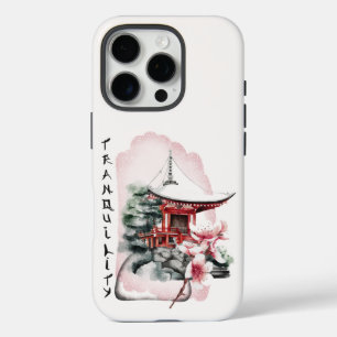 Watercolor Japanese Temple Sakura Blossom iPhone 16 Pro Case