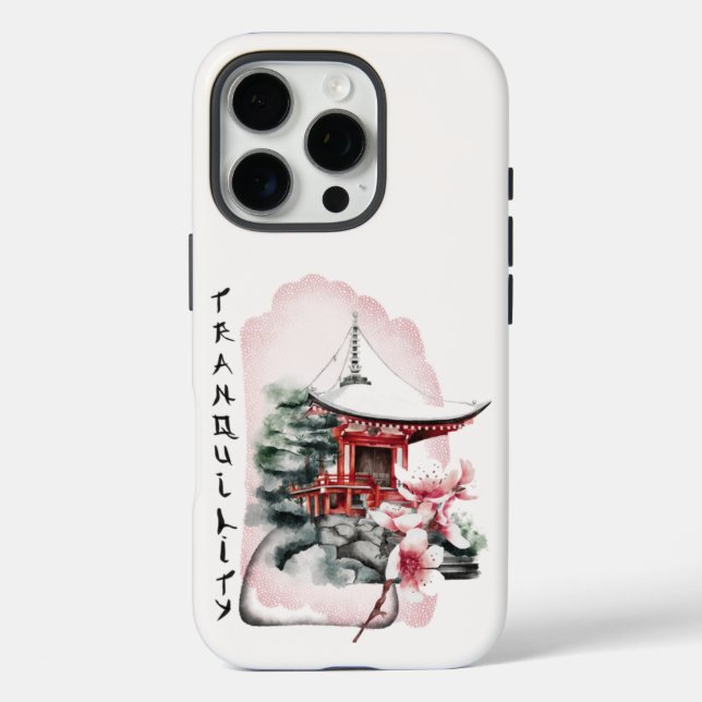 Watercolor Japanese Temple Sakura Blossom Case-Mate iPhone Case (Back)