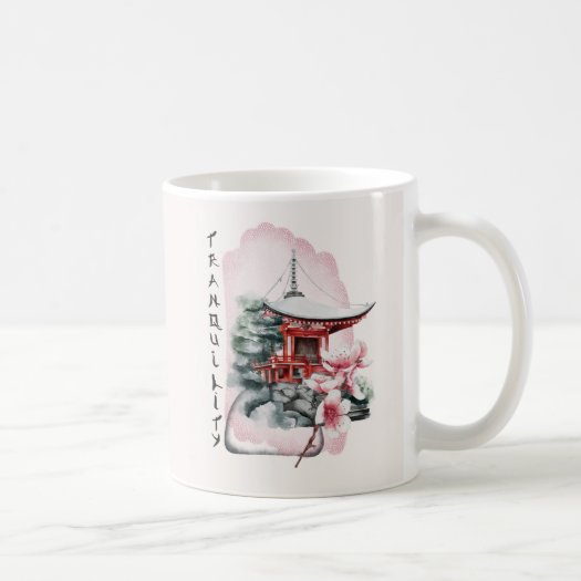 Watercolor Japanese Temple Sakura Blossom