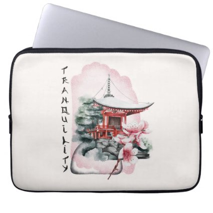Watercolor Japanese Temple Sakura Blossom