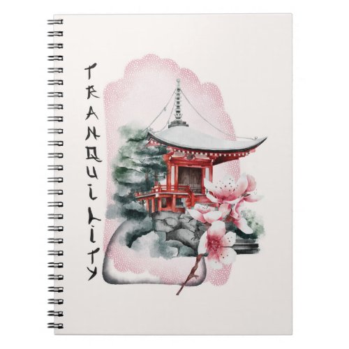 Watercolor Japanese Temple Sakura Blossom Notebook