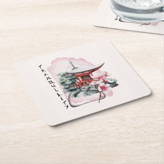 Watercolor Japanese Temple Sakura Blossom