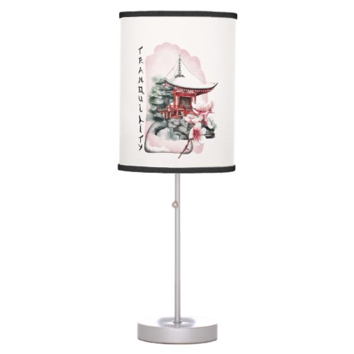 Watercolor Japanese Temple Sakura Blossom Table Lamp