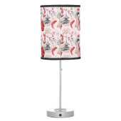 Watercolor Japanese woman Pagoda Lotus Koi Fish Table Lamp (Back)