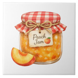 Watercolor Jar with Fresh Peach Jam and Peach  Ceramic Tile