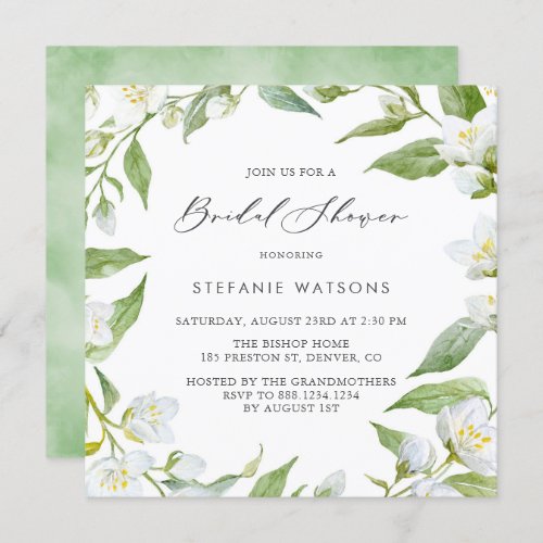 Watercolor Jasmine and Greenery Bridal Shower Invitation