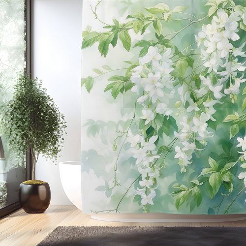 Watercolor Jasmine Blossom Drift Shower Curtain