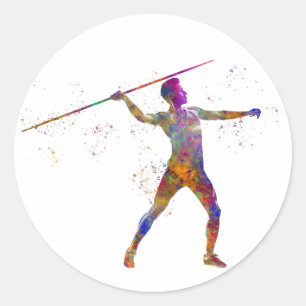 Watercolor javelin throw classic round sticker